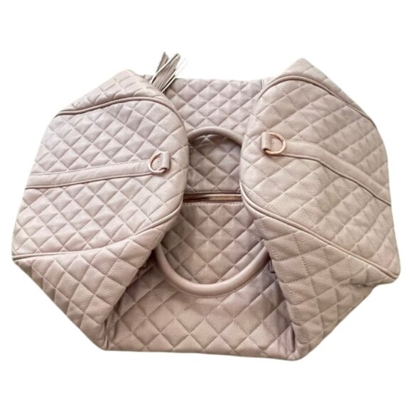 Quilted Pink Weekender Duffel Bag With Tassel Accent & Adjustable Strap - Picture 5 of 6